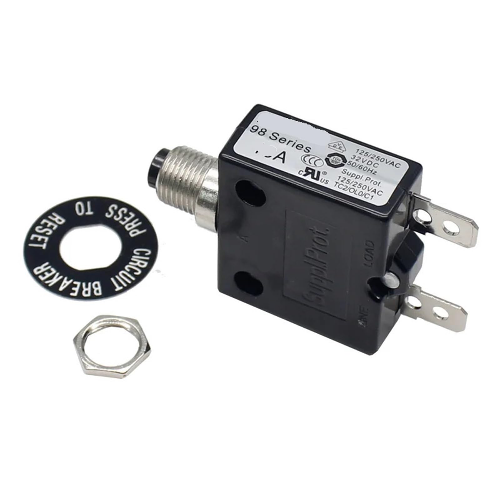 AUOQKQUT 1pc 98 series 100A push button reset overload protector automatic reset circuit breaker switch