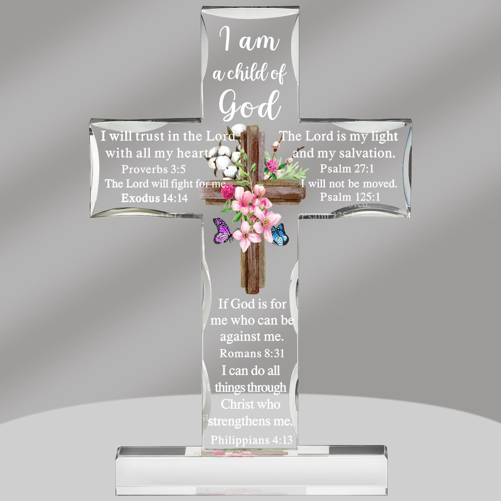 Chunful Acrylic Christian Jesus Gift for Women Men Acrylic Standing Cross Religious Inspirational Gifts with Bible Verse and Prayers Sunflower Cross for Friends Mom Wife Colleague(Flower Style)