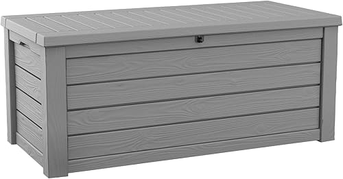 Keter Westwood 150 - Caja de almacenamiento grande de resina de 150 galones para muebles de patio, cojines de exterior, herramientas de jardín y
