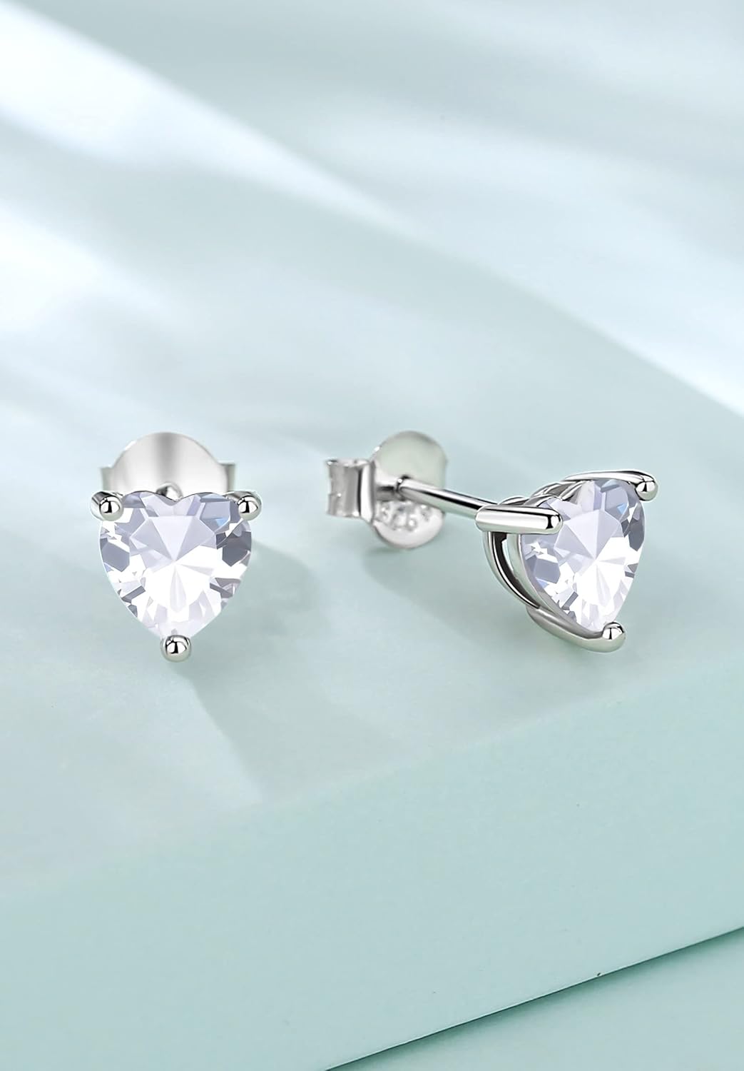 Vito Valentine's Day Earrings Gift, 925 Sterling Silver Birthstone Stud Earrings for Women, Heart Cubic Zirconia Hypoallergenic Ear Studs Jewelry Birthday Gift for Mom Wife Daughter Grandma - Image 2