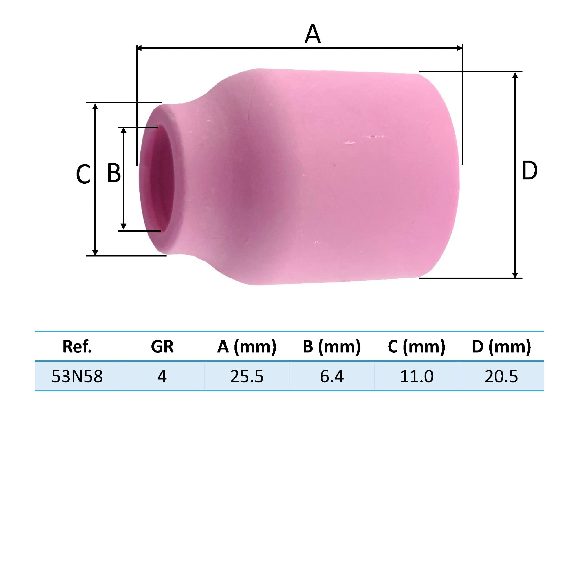 ELCAN 10 ugelli piccoli in ceramica 53N58 GR4 GAS LENS con diametro interno 6,4 mm per torcia TIG serie WP 17 18 e 26. Consumabili e accessori professionali per saldare con pistola o torcia TIG