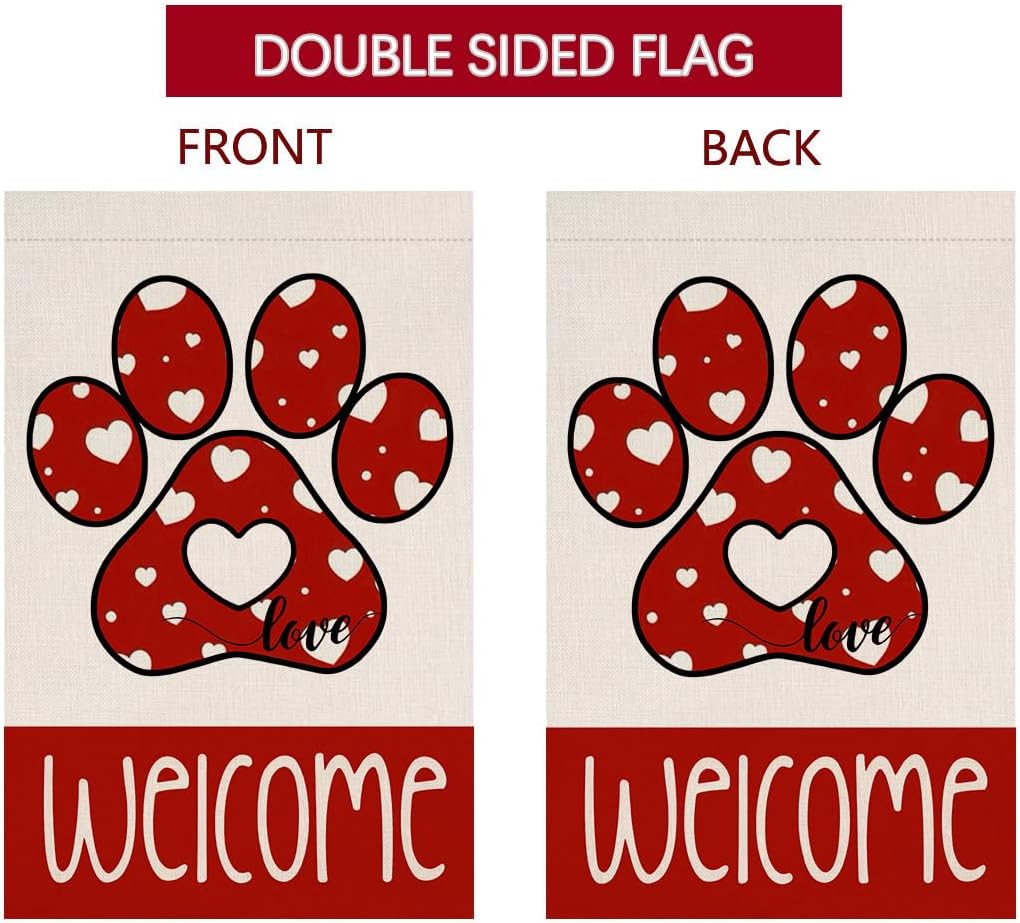 BLKWHT Valentines Paw Garden Flag 12x18 Vertical Double Sided Red Love Welcome Spring Farmhouse Holiday Outside Decorations Burlap Yard Flag BW848 - Image 5