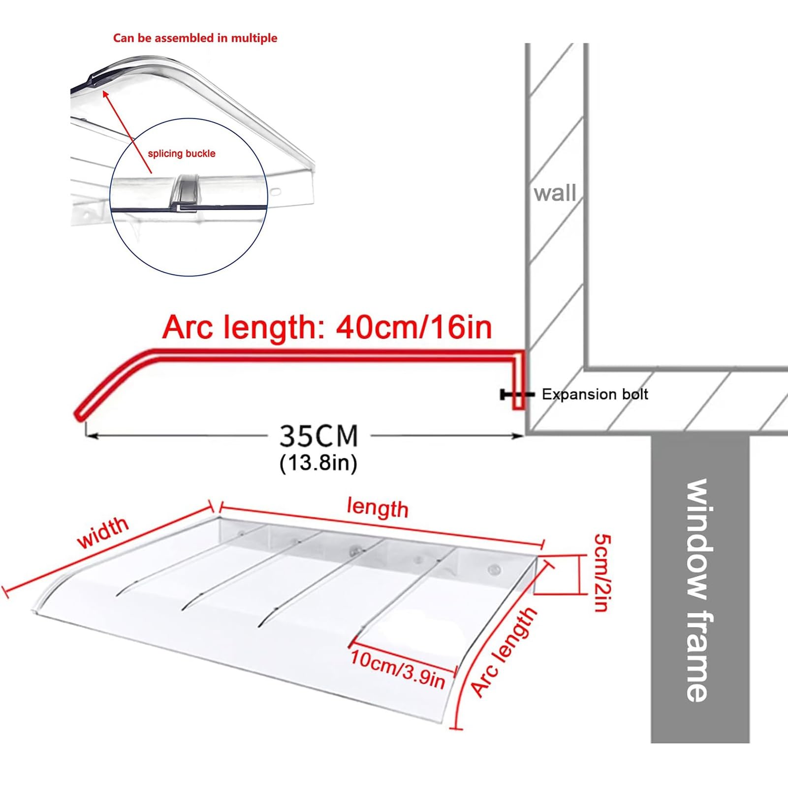 Odporny na promieniowanie UV zadaszenie na drzwi wejściowe i patio, odporny na warunki atmosferyczne (50 x 200 cm) wzmocniona ochrona wejścia