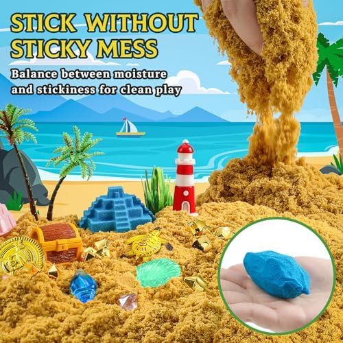 KNASON Piraten Schatzkiste Sand Toy Set Junge,Zaubersand Koffer mit 1KG Magic Toy Sand,im Dunkeln leuchtende Edelsteine und Karte,Rollenspiel Sandkasten Spielzeug für Kinder ab 3 4 5 6 7 8