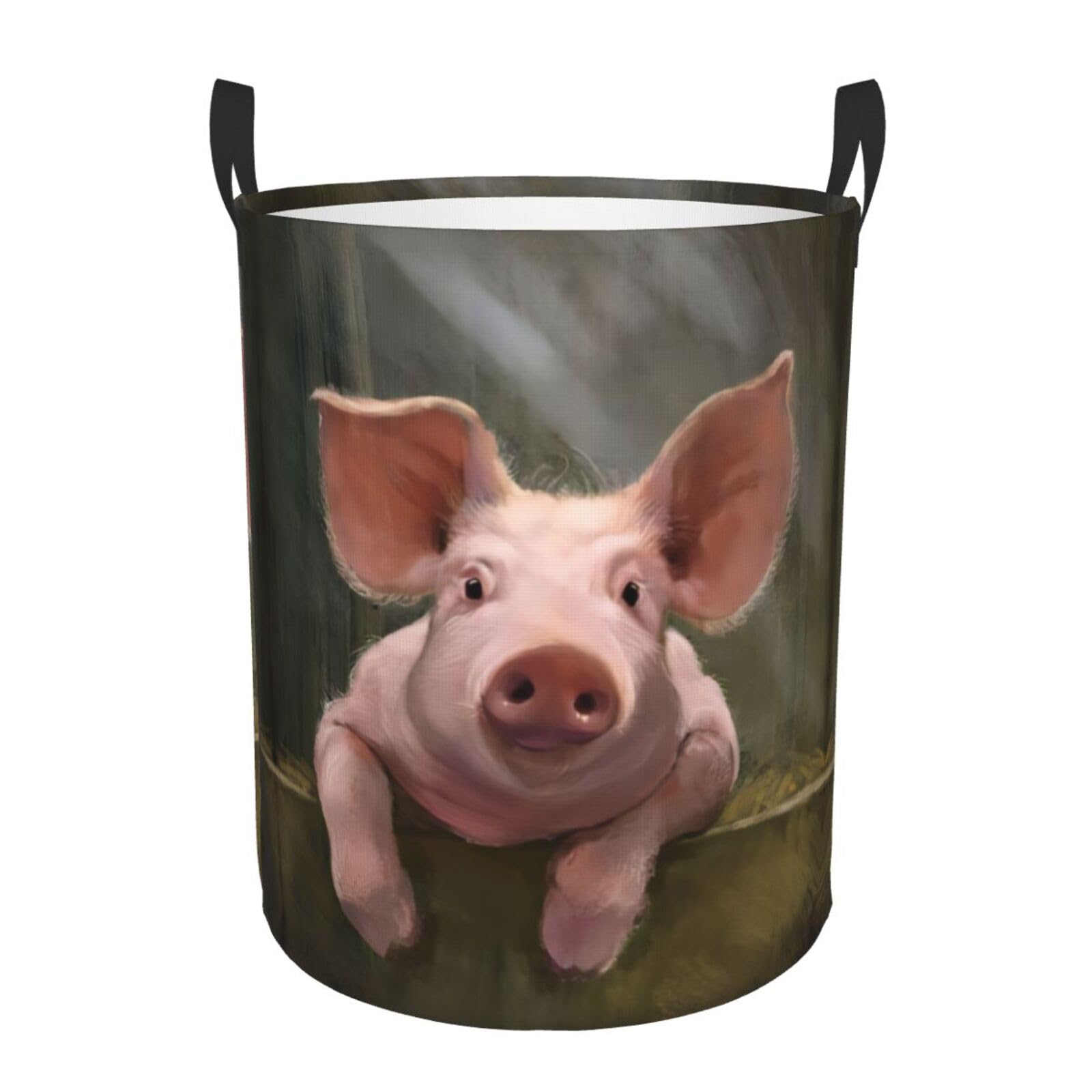 M Circular Hamper – Collapsible Cute Pig Print Laundry Basket