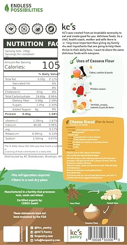 Miniatura 2 de KCs Pantry - Harina de yuca orgánica – Bolsa de 2 libras, 28 porciones, orgánica, sin OMG, vegana, sin gluten, Keto y Paleo, Kosher, perfecta para