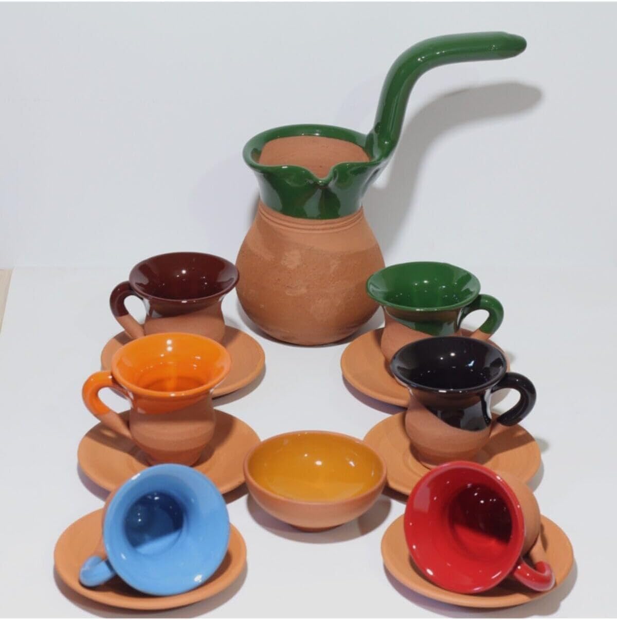 SODEF Ceramic Coffee Cup Set with Coffee Pot Multicolor Classic Design for Home, Cafe, Restaurant, 3 fl oz - Multicolor, One Size
