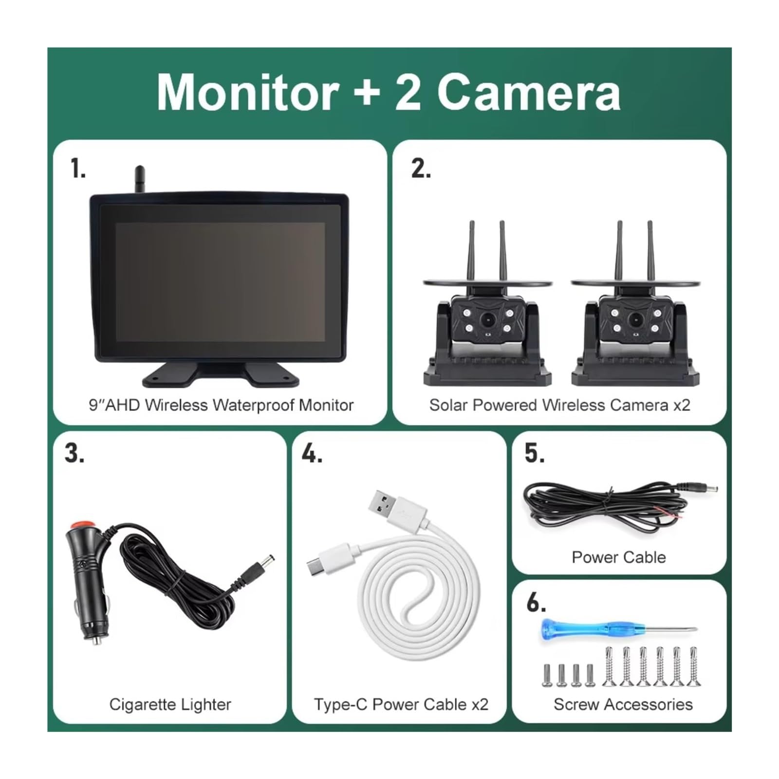 Grabador DVR Táctil Inalámbrico 9 Pulgadas Resistente Al Agua Monitor BSD Cámaras Imán Solar Camiones Remolques Autocaravanas Cámara de Respaldo