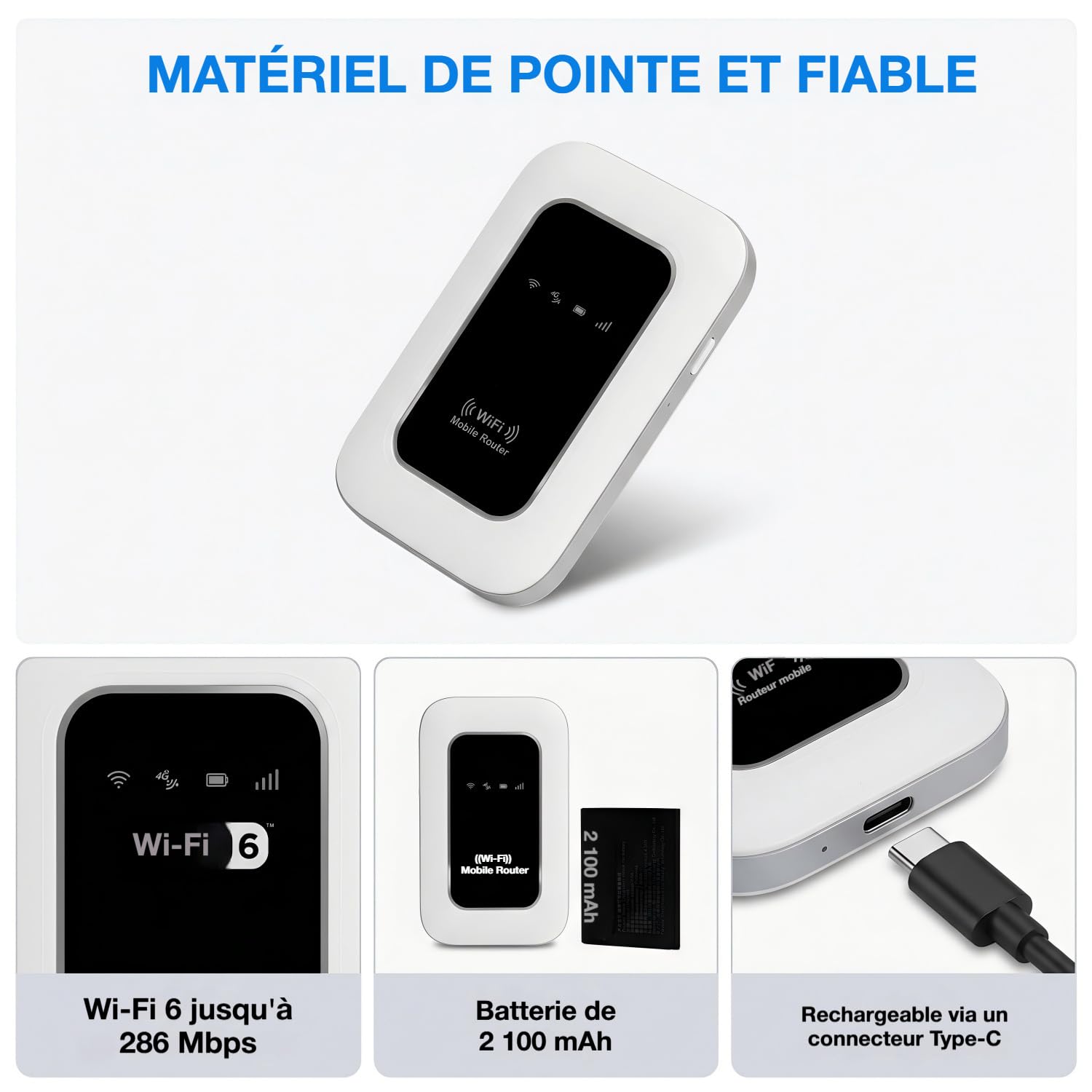 Routeur 5G WiFi Portable, Modem Carte SIM Débloqué, Haut Débit 5G/4G+ pour 28 Appareils, Hotspot Mobile Nomade – Idéal pour Voyage, Télétravail et Déplacements