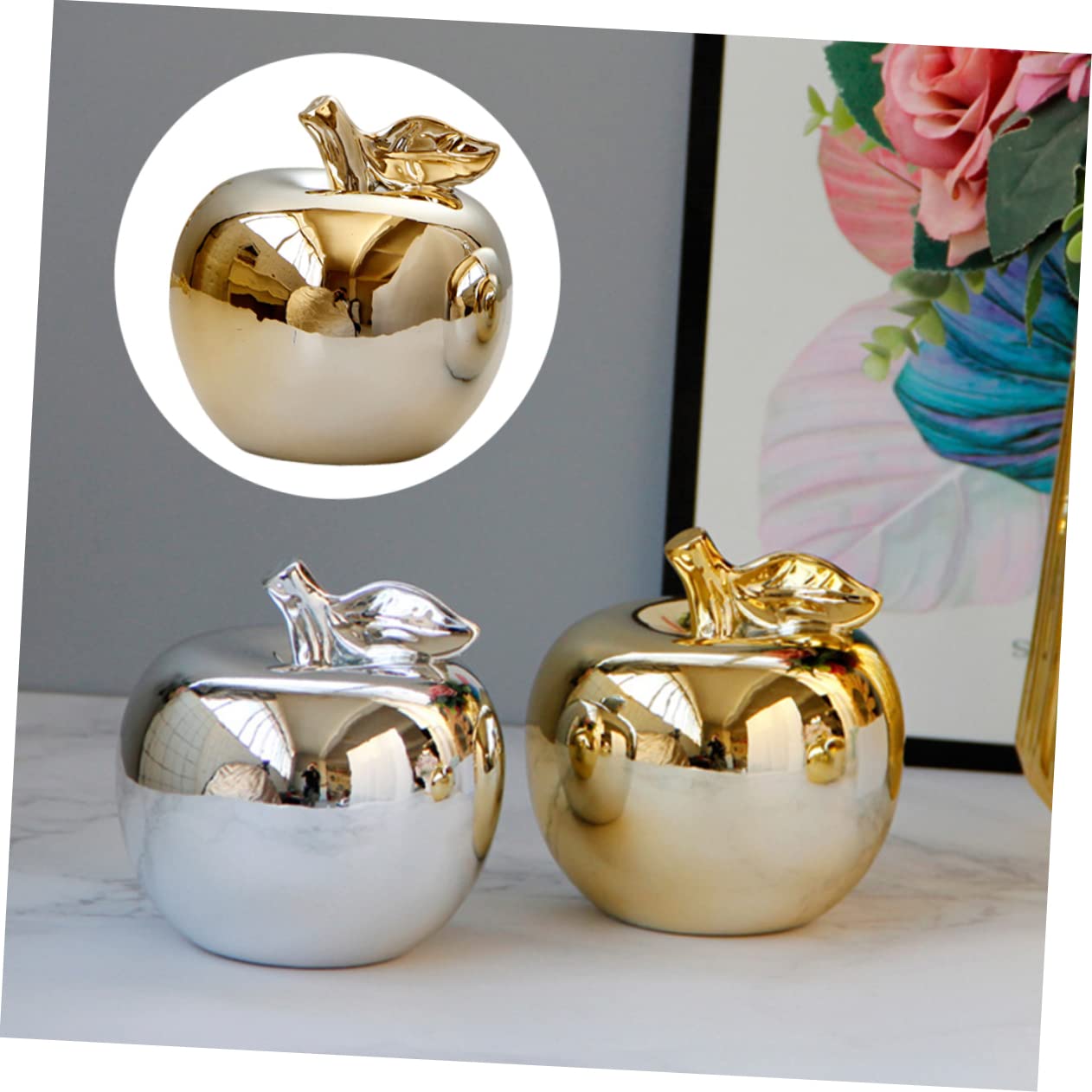BESPORTBLE Ornamento in Ceramica a Forma di Mela Oro, Decorazione Pratica e Facile da Usare per Arredamento Casa Creativo e Chic, per Soggiorno o Cucina