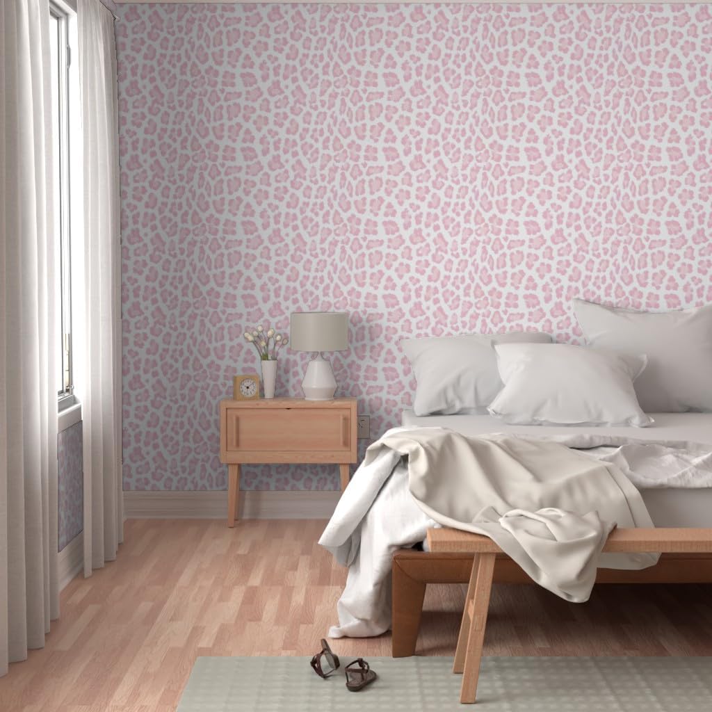 Peel & Stick Wallpaper 3ft x 2ft - Blush Leopard Print Pink Skin Jaguar Cheetah Custom Removable Wallpaper by Spoonflower