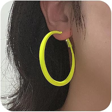 Hoop Earrings for Women Exaggerated 80s 90s Colorful Neon Hoop Earrings Lightweight 5CM Big Hoops for Glow Party Outfits Y2k halloween Jewelry Accessories