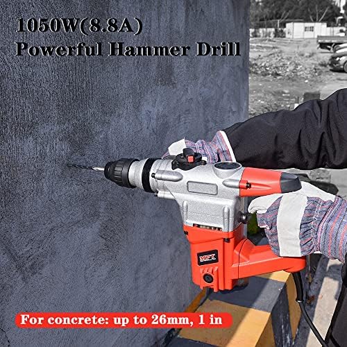 MPT 1 Inch SDS-Plus 1050W Heavy Duty Rotary Hammer Drill,3 Function and Adjustable Soft Grip Handle,Include 3 Drill Bits,Point and Flat Chisel with Case