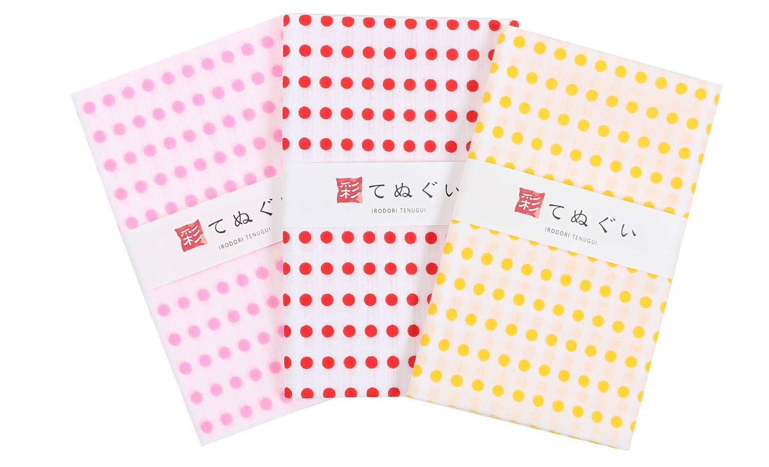 KOMESICHI Tenugui Japanese Hand Towel Set of 3 Dot Pattern Cotton 13x35in