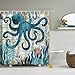 Ezlif Turquoise Map Octopus and Coral Seaweed Home Decor Shower Curtain, 70” x 70” Polyester Waterproof Mildew Resistant Bathroom Shower Curtains Liner with 12 Rust Proof Hooks