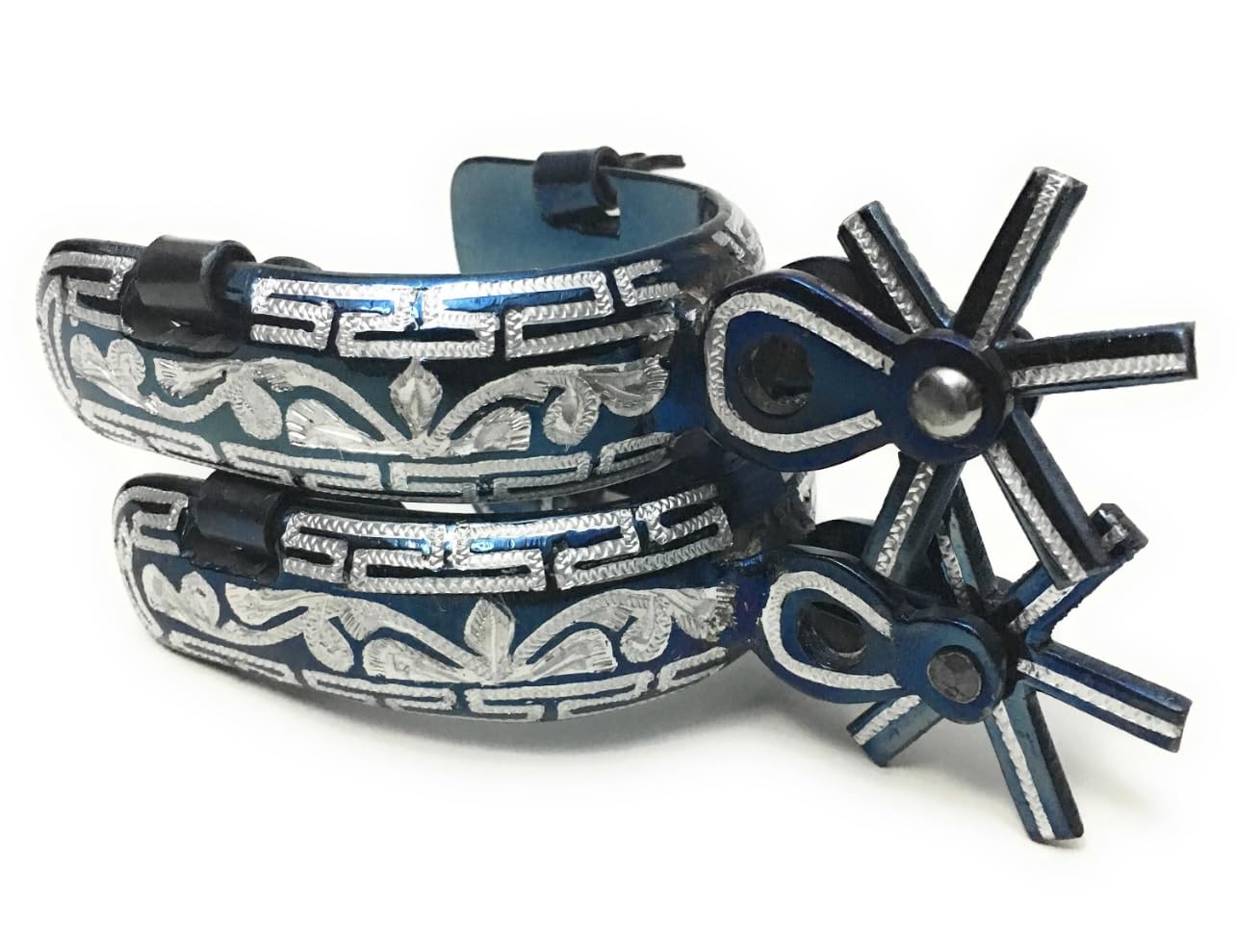 Authentic Mexican Charro Blue Spurs, Espuelas Charras Azules
