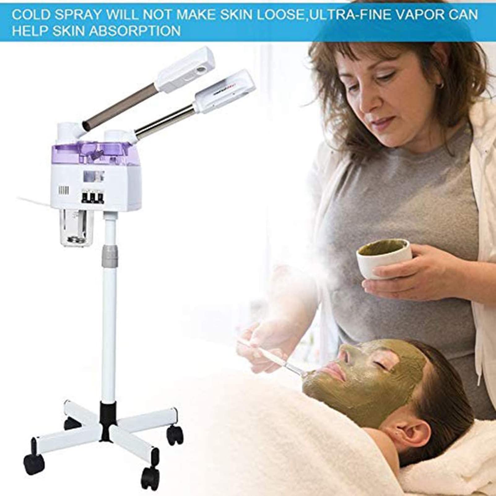 RSGK Vaporizzatore Facciale 2 in 1, Umidificatore a Vapore con Nebbia Calda E Fredda, Crema Idratante per La Pelle, Pori Aperti, Riduzione dei Punti Neri, Spa per Salone di Bellezza Domestico