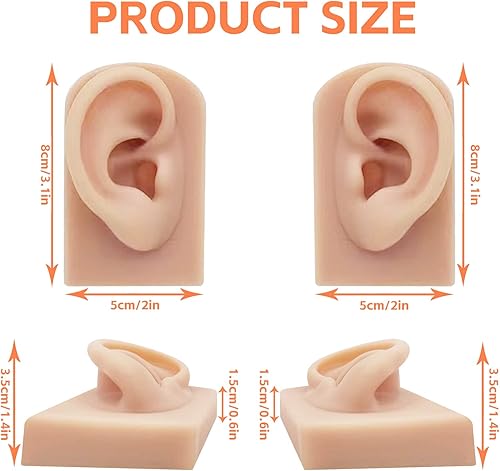 Miniatura 2 de 2 piezas de silicona modelo de oreja, con soporte acrílico, modelo flexible suave izquierdo y derecho, práctica de perforación de oreja falsa,