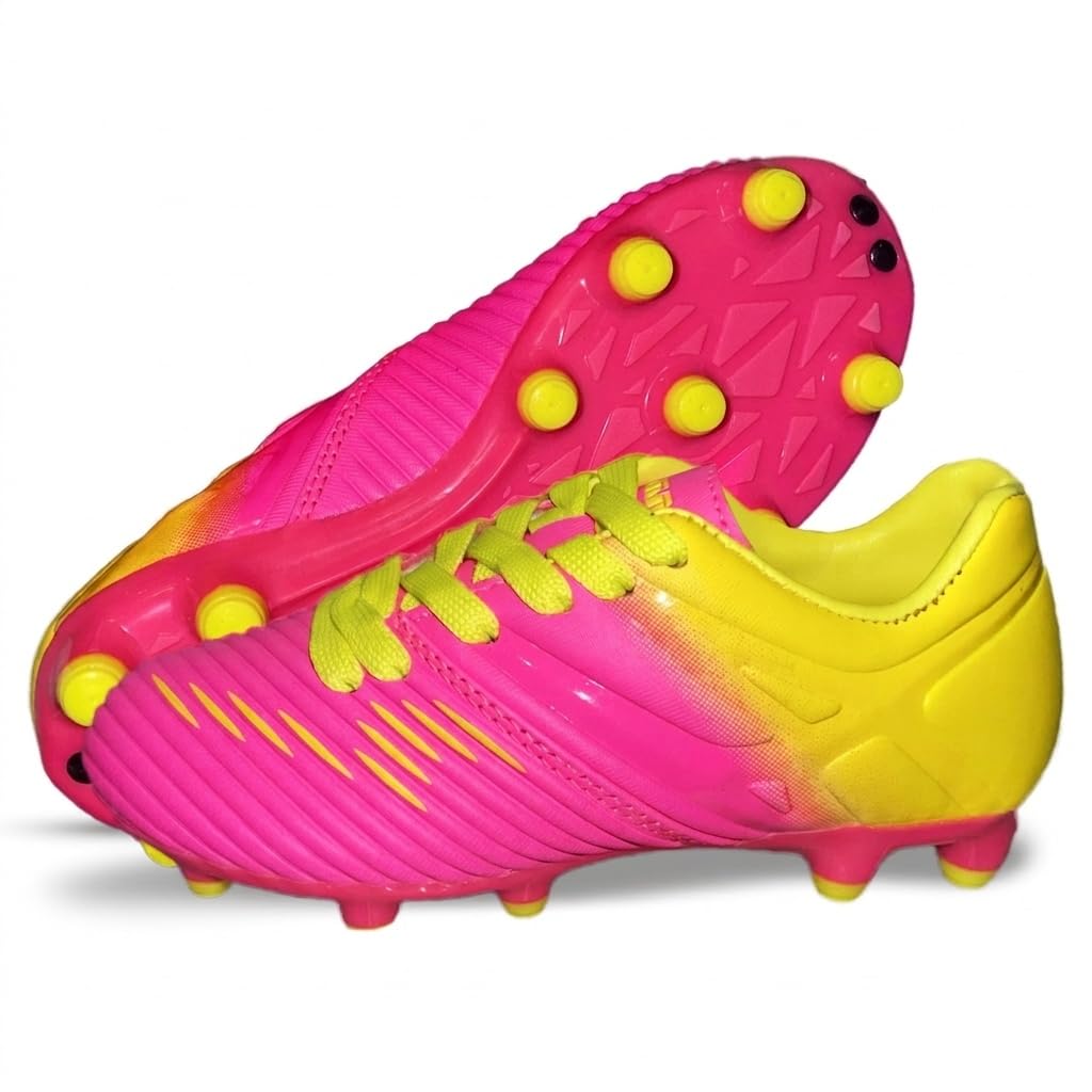 Vizari Liga FG - Tacos de fútbol para niños, 100% sintéticos, Resistentes al Agua, Bicolor, con Forro antielástico para Jugar en Interiores y Exteriores, Rosa Amarillo, 36 EU