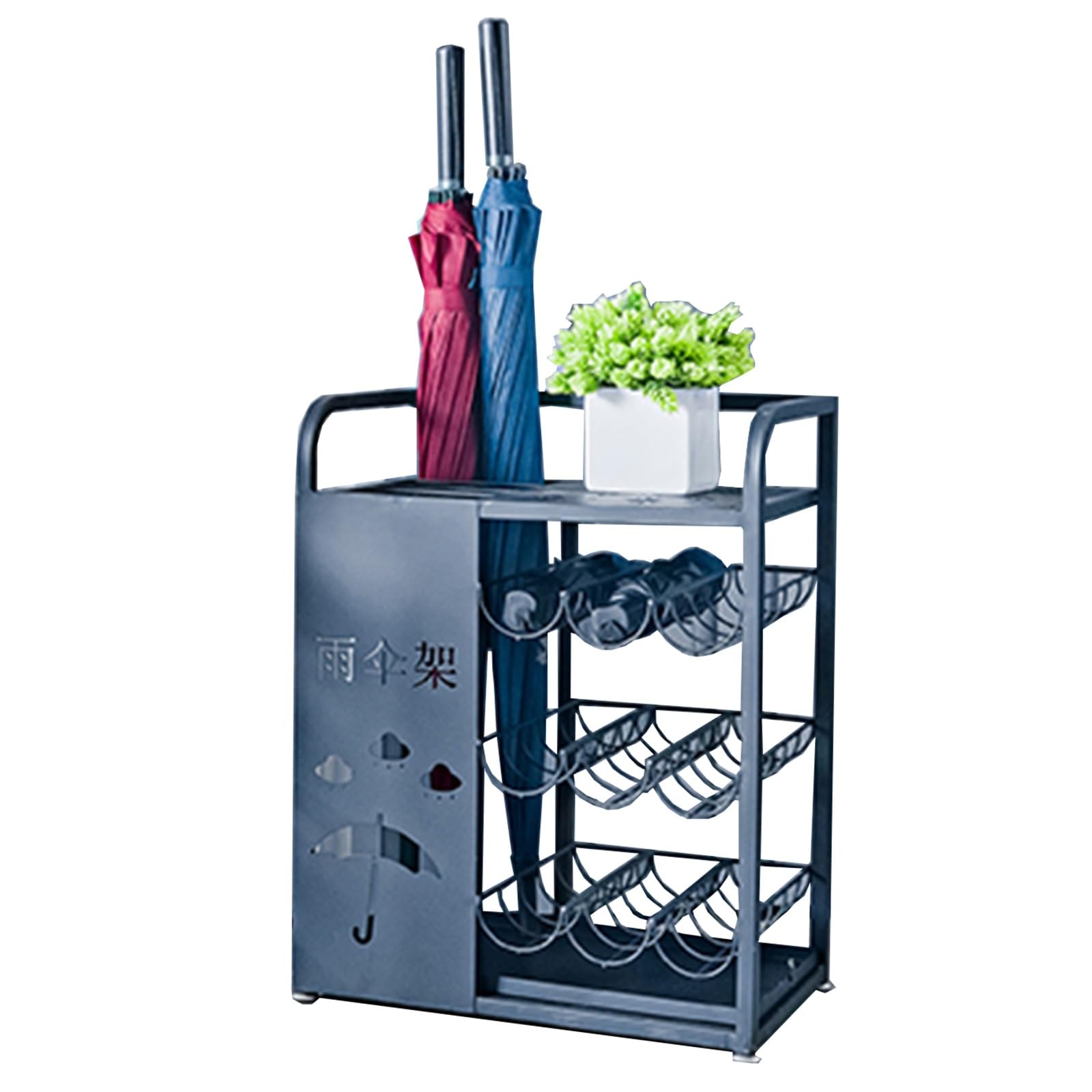 Porte-parapluies étagère de rangement en métal noir intérieur avec évier amovible