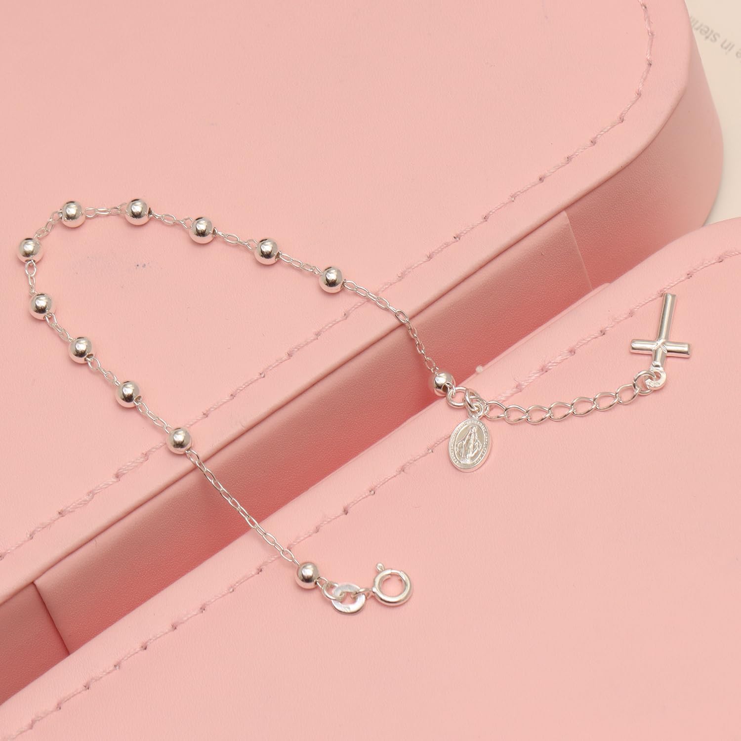 LeCalla 925 Sterling Silver Mother Mary Collection | Lightweight Religious Bracelet Jewelry Rosary Mother Mary Cross Bracelet's for Women - Image 2