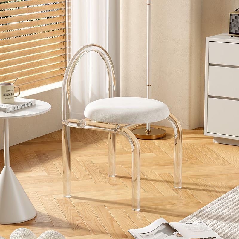 HAOWINS-PAN (40 * 40 * 73cm) Acrylic Dressing Stool With Backrest - Modern Minimalist Transparent Makeup Lounge Stool for Terrace