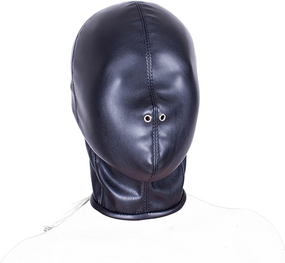 Sealed Leather Zipper Breathable Hood - Davidsource Sex Slave Pup Training Sealed Hood Restraint Blinder Bondage Helmet Sexual Game Wear for BDSM Fetish Lover (23 inches Round, Black)