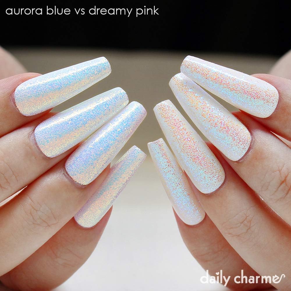 Daily Charme Dreamy Fairy Dust 4g, Magic Iridescent Nail Art Glitter Decoration, Ultra Sparkly Mermaid Nail Glitter, Home DIY/Nail Salon Manicure (0.015 Chunky, Dreamy Pink)