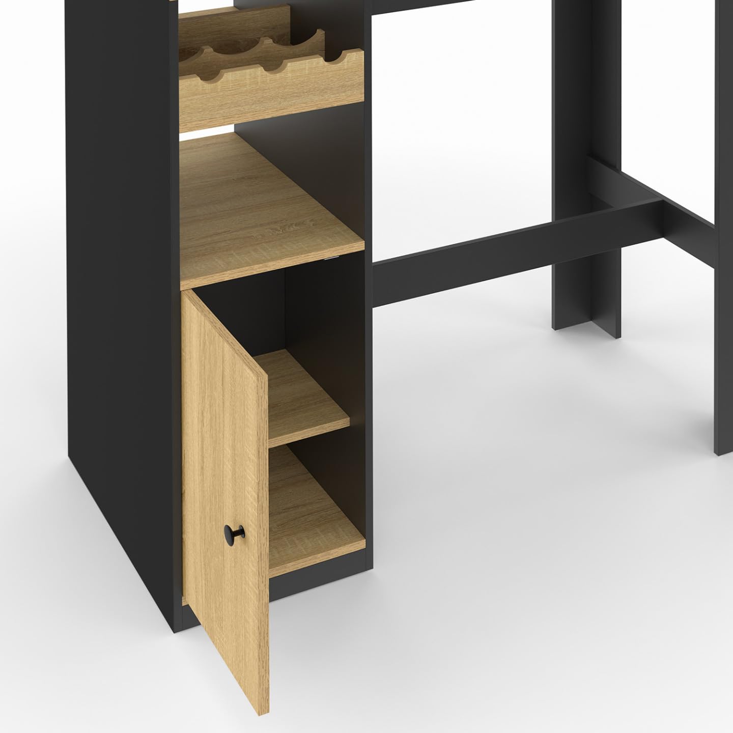 IDMarket - Table de Bar Ameri avec Placard et Range Bouteilles 2 Personnes Bois et Noir