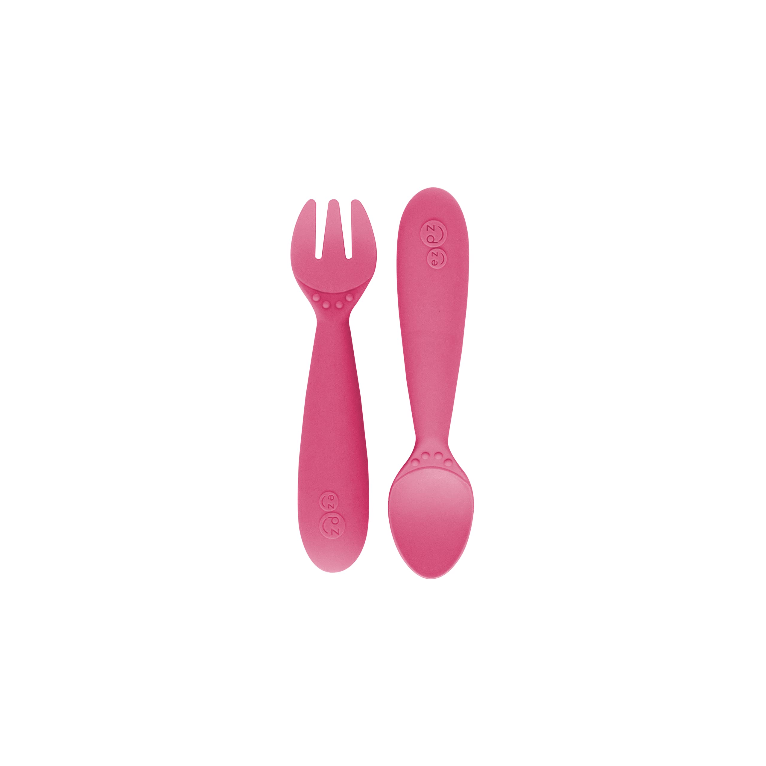 ezpz Mini Utensils - 100% Food Grade Silicone + Nylon Self Feeding Spoon & Fork for Baby/Toddler Led Weaning + Purees - Designed by a Pediatric Feeding Specialist - Sensory Bumps - 12 Months+ (Pink)-image-36