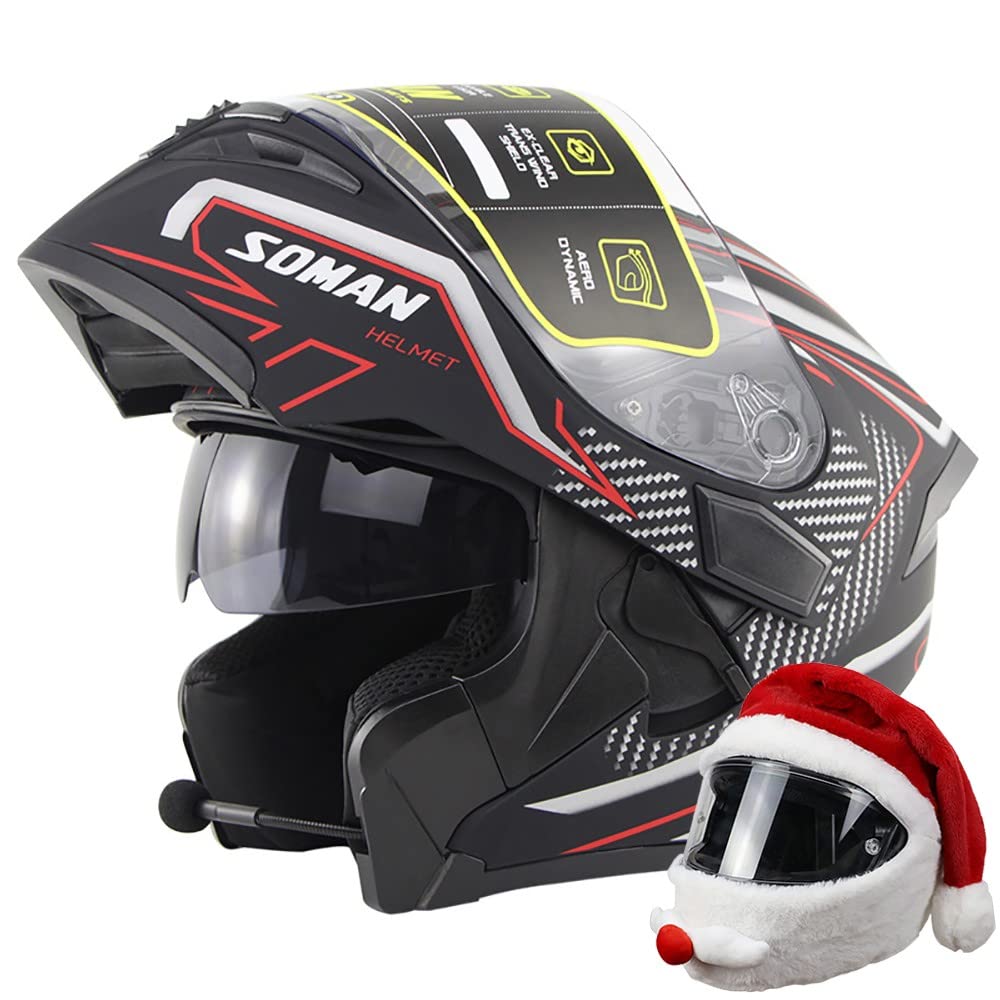 XYYYMBluetooth Flip Up Front Motorbike Motorcycle Helmet,Men And Women Windproof And Breathable With Dual Sun Visor ECE Certified Anti-fog Microphone Headset Automatic Response