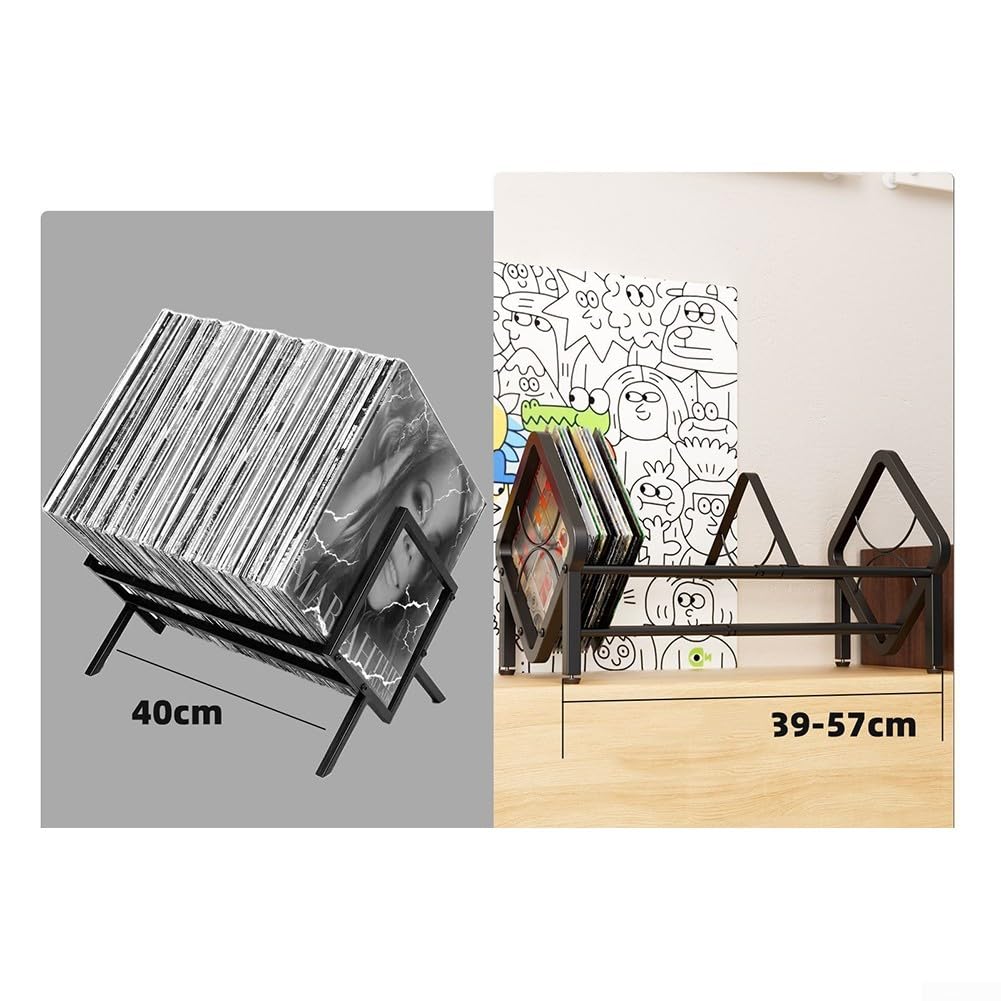 Étagère de rangement de disques vinyle pour collectionneurs de musique | Organiseur extensible de 33 cm avec design rustique | pour albums, magazines, documents