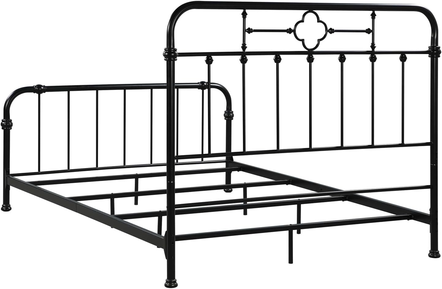 Matte Black Queen Metal Bed with Upholstered Headboard