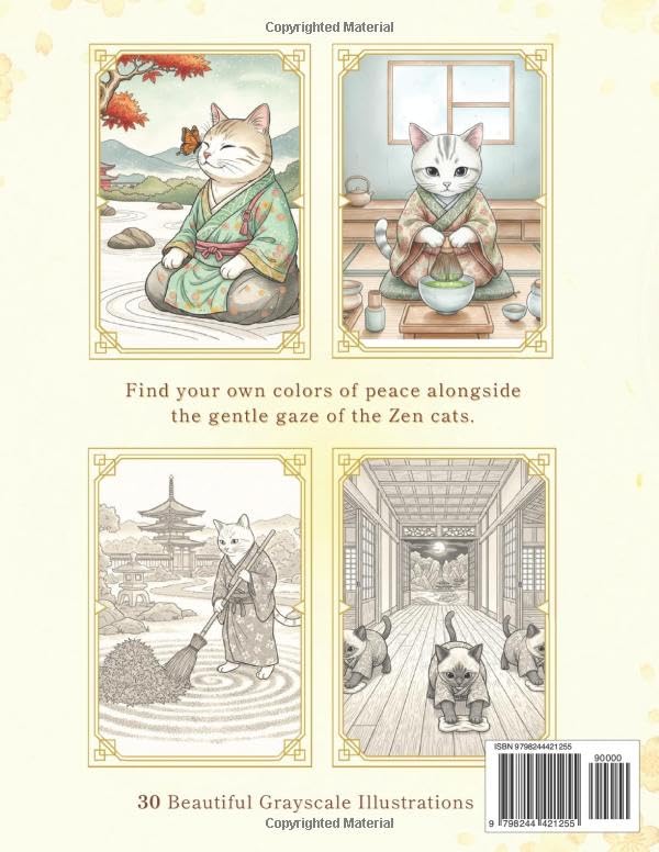 Zen Cats : The Journey to Zen: A Premium Grayscale Coloring Book of Ukiyo-e style Felines (Oiran Cat: Vibrant Days in Old Edo, Band 2)