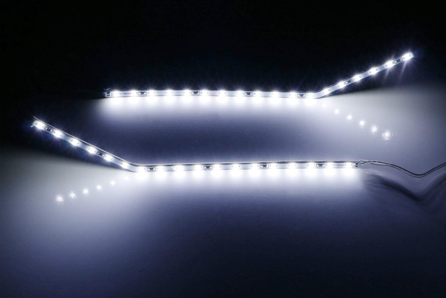 The xenon white LED strips illuminated in a dark setting