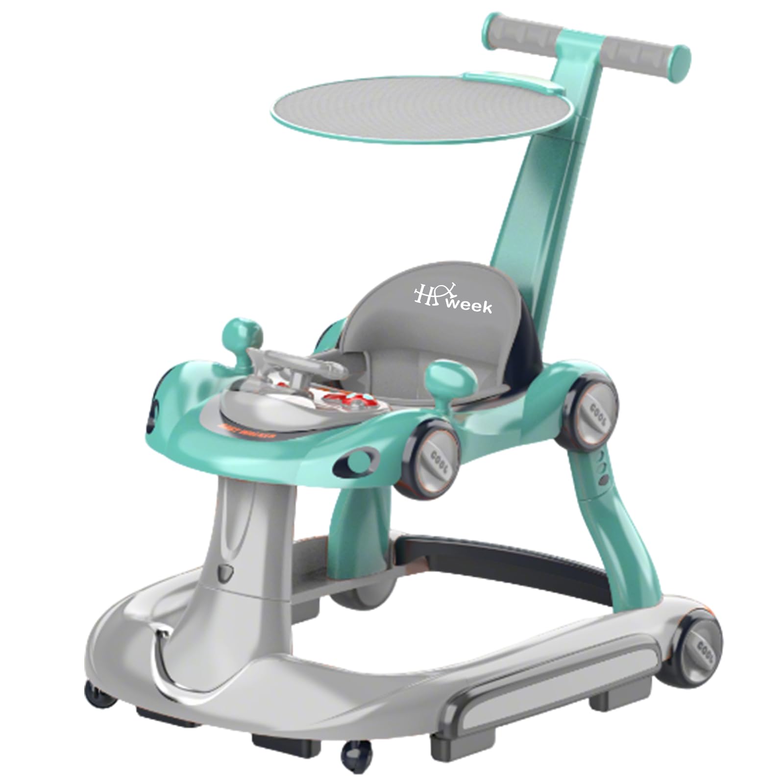 Baby Walker with Wheels 7-in-1 Foldable Baby Walkers for Boys Girls 6-12 Months with Feeding Tray Music Lights