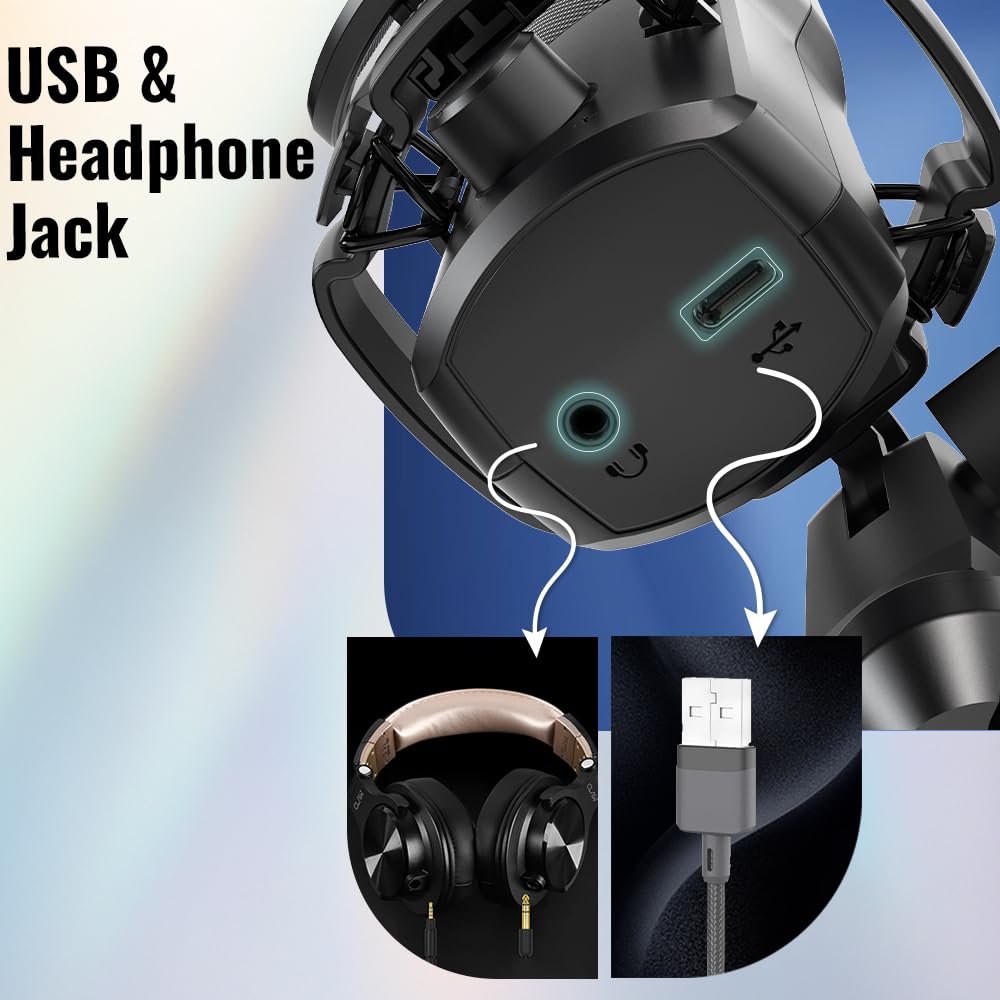 CLAW GM17 Microfono da gioco RGB a condensatore con cardioide, manopola di guadagno, jack per il monitoraggio delle cuffie, Touch Mute, filtro pop, tipo C per streaming, podcast, YouTube, Twitch