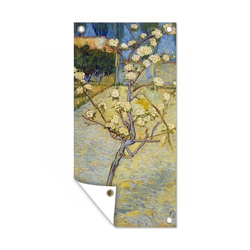 MuchoWow Poster exterieur Poirier en fleurs - Vincent van Gogh Decoration murale 40x80 cm Résistant aux intempéries/soleil