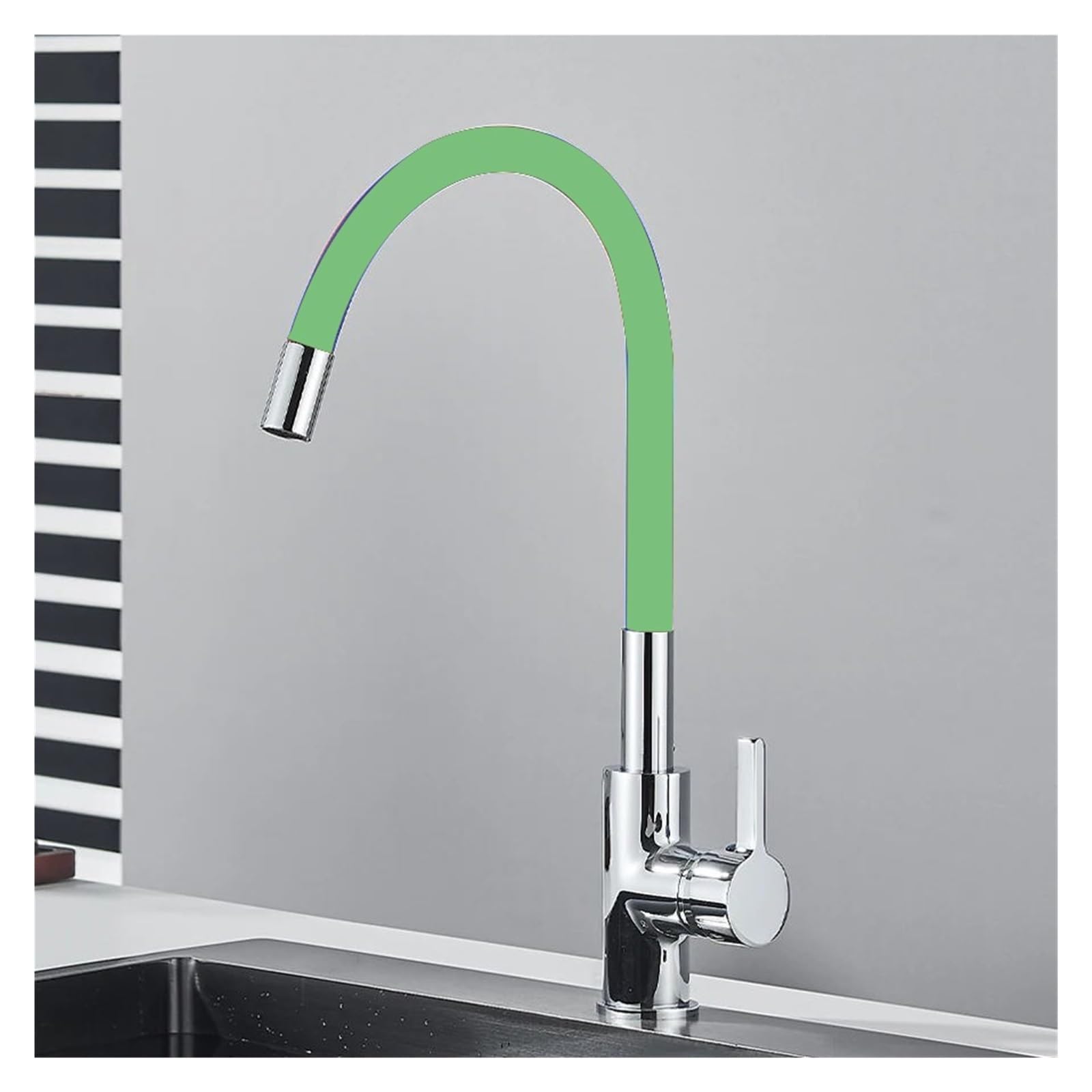 Mitigeur eau chaude froide rotatif vert forme nez robinet orientable sur table