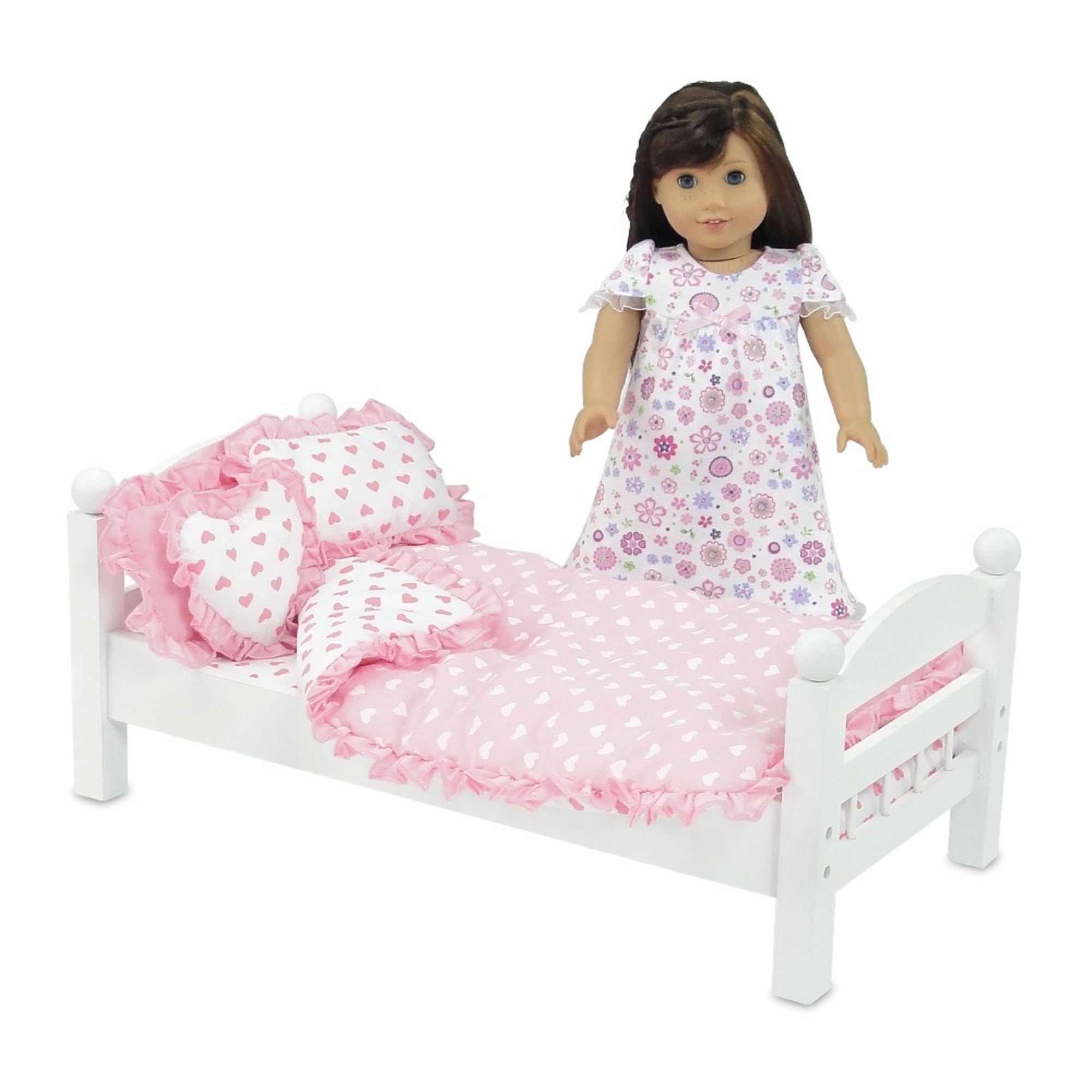 Emily Rose 18" Doll Pink Heart Bedding Set – 5 Pc Doll Bed Bedding & Bedroom Accessories with Comforter, Pillows & Matress Covering Flat – Fits American Girl, Bunk Beds, Cribs & 18 Inch Dolls