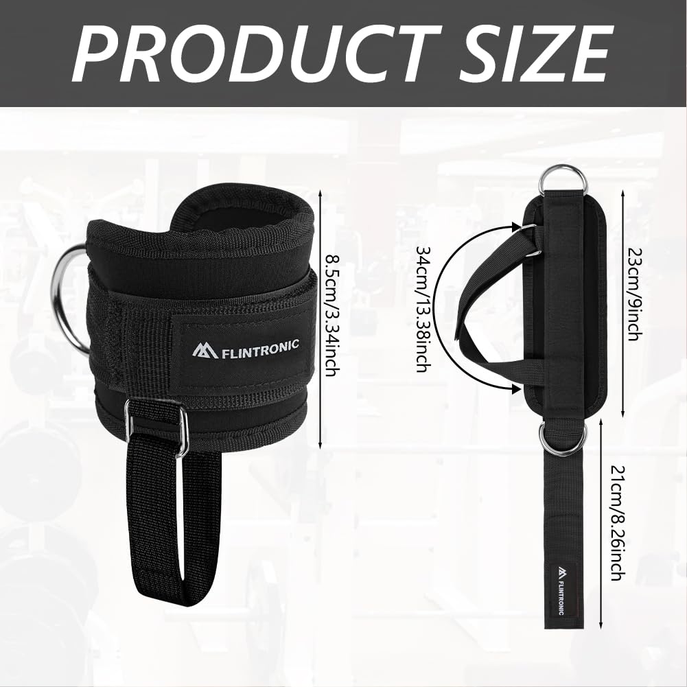 flintronic Cavigliere Cavi Palestra, 1 Paio Cavigliere Puleggie con Doppio D Anello, Palestra Cavigliera Regolabile con Cinturino Aggiuntivo per Il Piede, Allenamento Glutei Esercizi Gambe