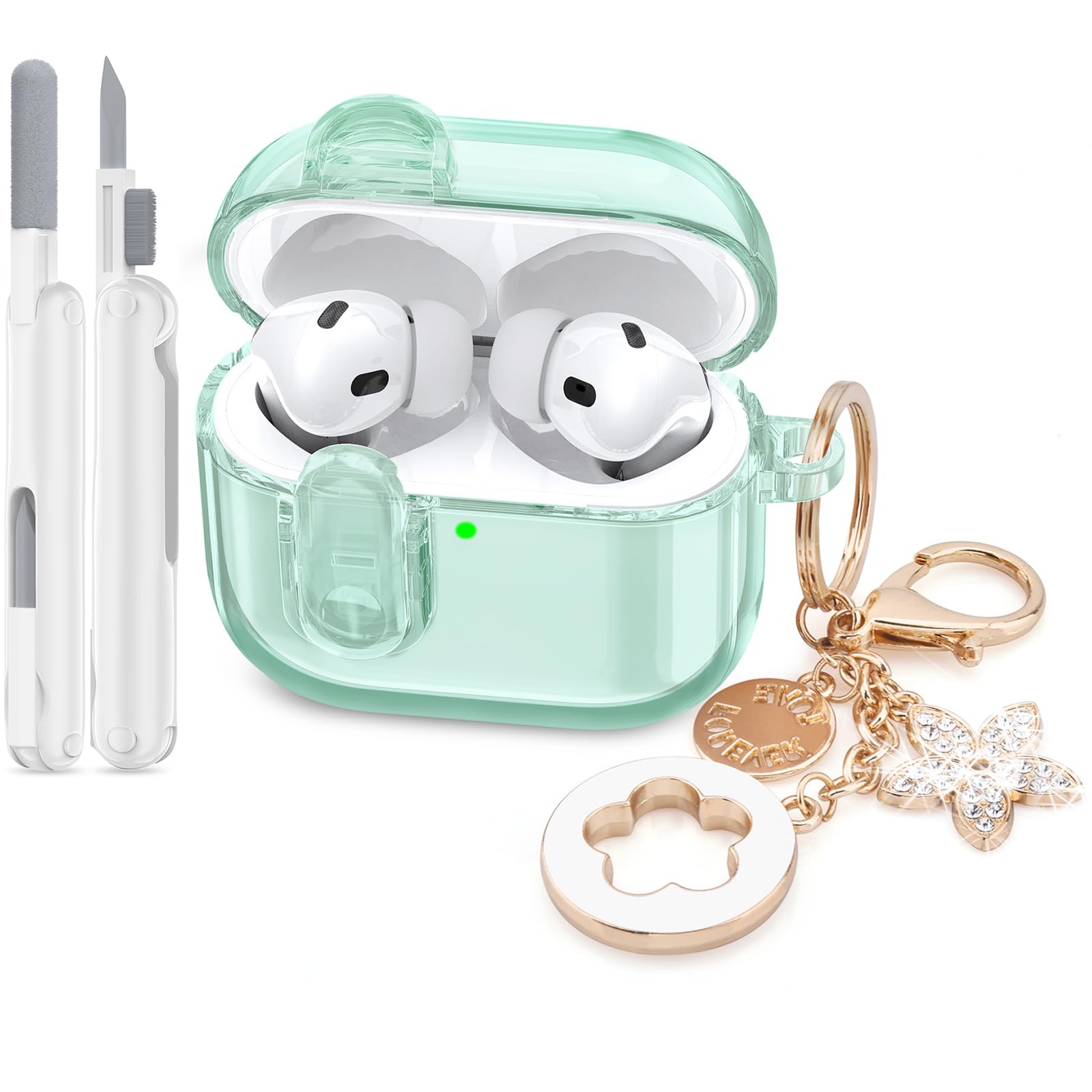 Case for Apple Airpods iPods Pro 3 Cases Cover Clear 2025 Cute Women, VISOOM Cute Air Pods Pro3 Case Clear Transparent Airpods iPods Pro 3rd Gen Protective Cases with Keychain/Lock/Cleaning Kit