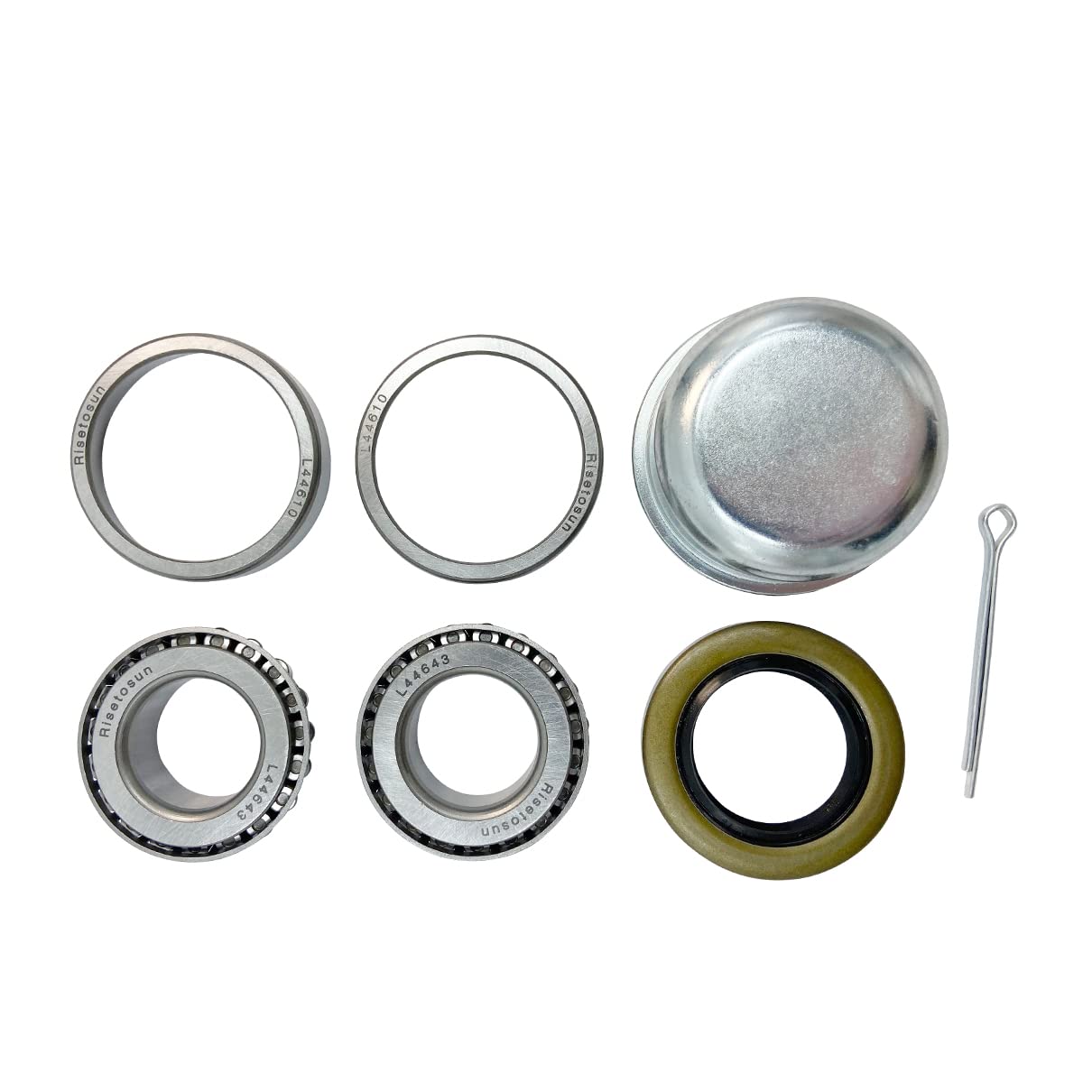 1'' Axles Trailer Wheel Hub Bearings Kit,L44643/L44610,1.000" ID,1.980" OD, 0.580" Width,12192TB Seal,Dust Cover and Cotter Pin,[2-Sets]