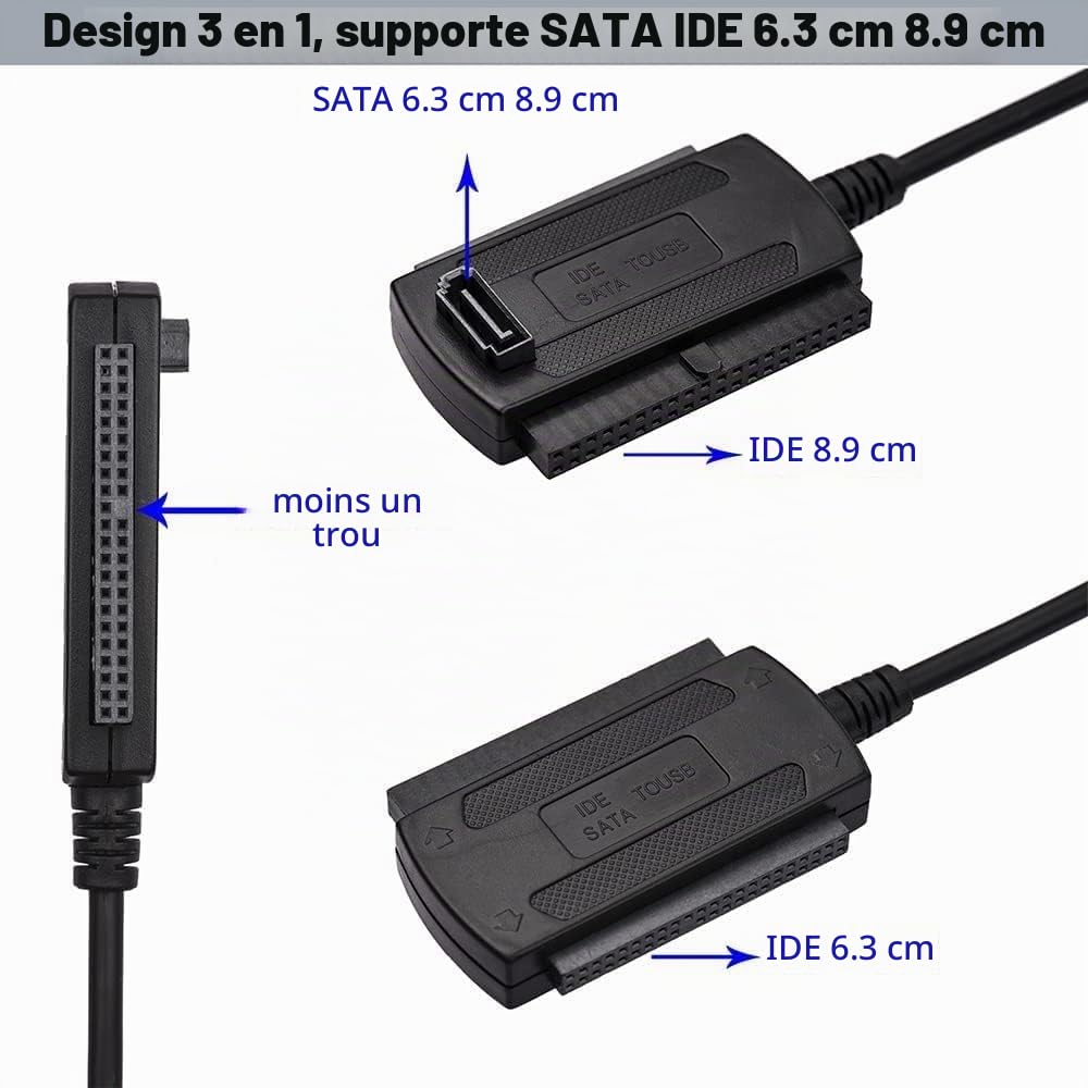 SATA/PATA/IDE drive to USB 2.0 adaptateur convertisseur câble pour disque dur HDD SSD 2,5 "3,5" avec alimentation secteur externe