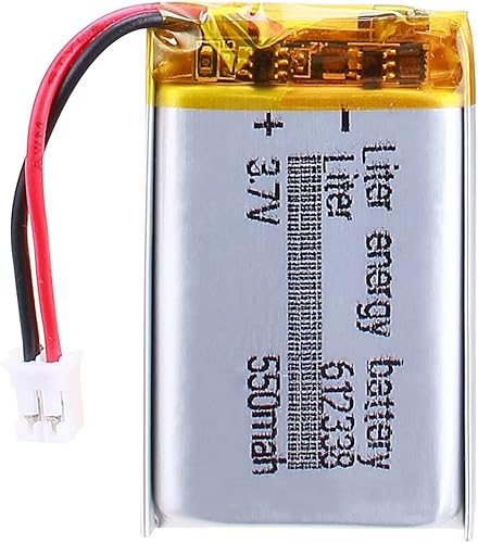 Liter 612338 Lipo batería recargable de polímero de litio de 3,7 V 550 mAh con conector JST PH de 0.079 in