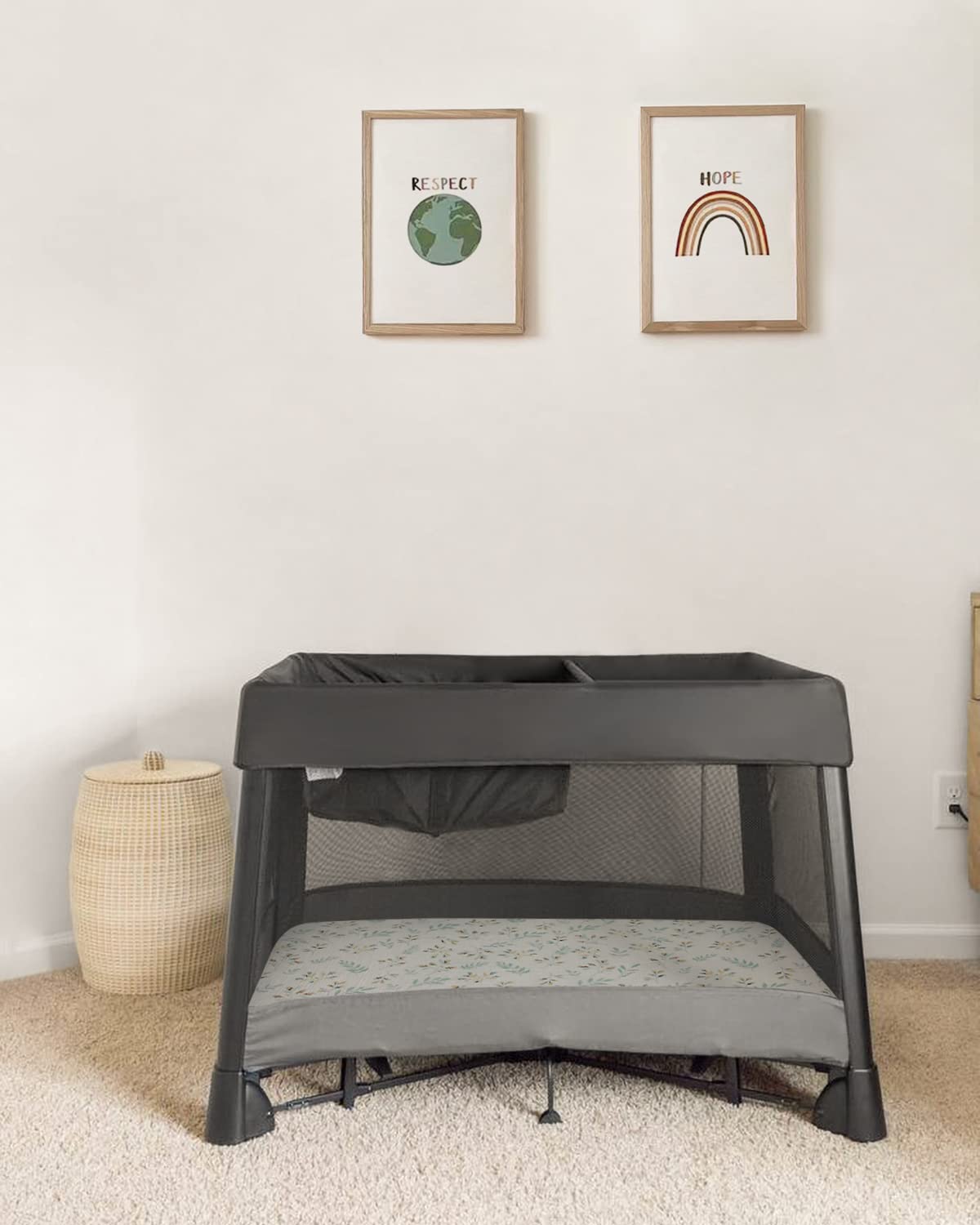 Sábanas bajeras de Muselina Pack N Play para colchón y minicunas, algodón de Muselina para una Comodidad Natural para bebés niños y niñas, diseño Bohemio de guardería, Paquete de 2 (Verde Romano y