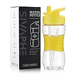 Sivaphe Clear Water Bottle with Straw 12 oz Portable Tritan Transparent Sports Drinking Bottle for School Girls Boys Yellow