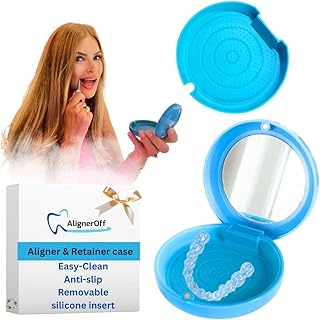 Blue retainer case With Built in Mirror - Magnetic Lock| Removable Premium Anti Slip Silicone Insert| Compatible with Aligners, Retainers and Nightguards – Ideal for Gifting