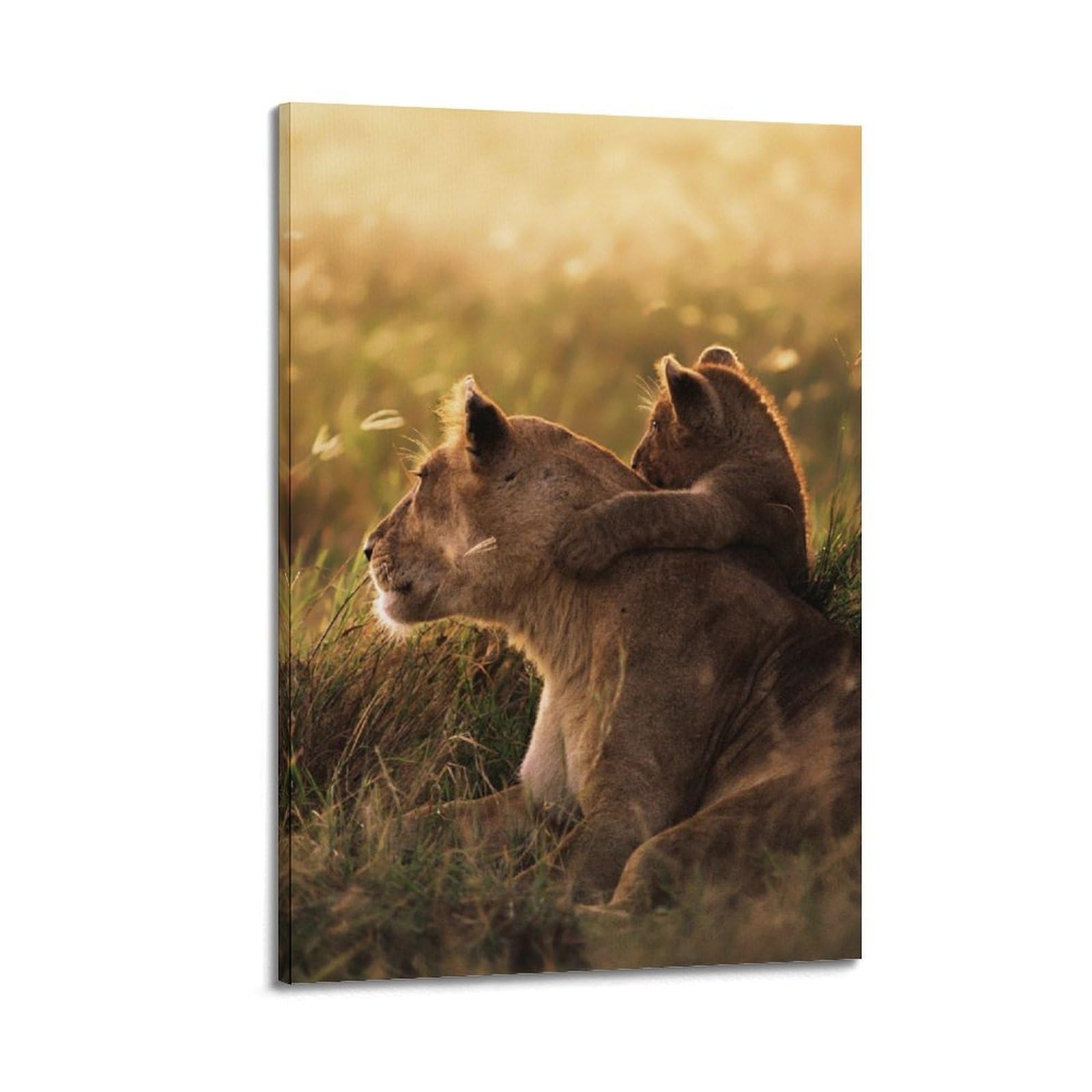 Xkuga Boys Frame-Style Africa Wildlife Poster Portrait Nature Lioness With Cubs Modern Decorative Canvas Prints - Ideal Wall Art For Family, Man Cave, Game Room, & Girls Bedroom 20X30inch(50X75cm)