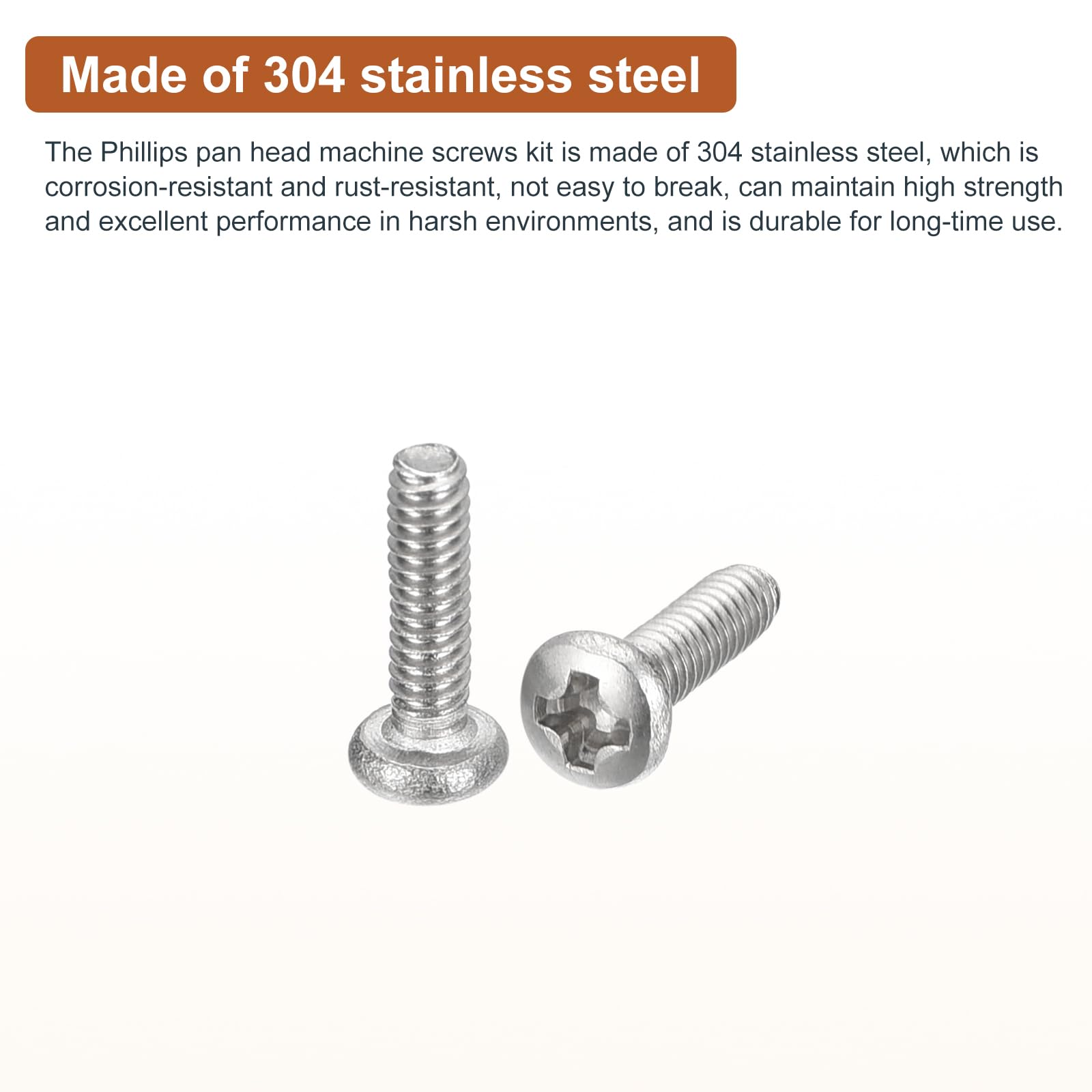 DTGN #2-56x5/16" Pan Head Machine Screws, 200Pcs 304 Stainless Steel, Phillips Drive, UNC Full Thread, Bright Finish, Screws Bolts Kit - Image 3